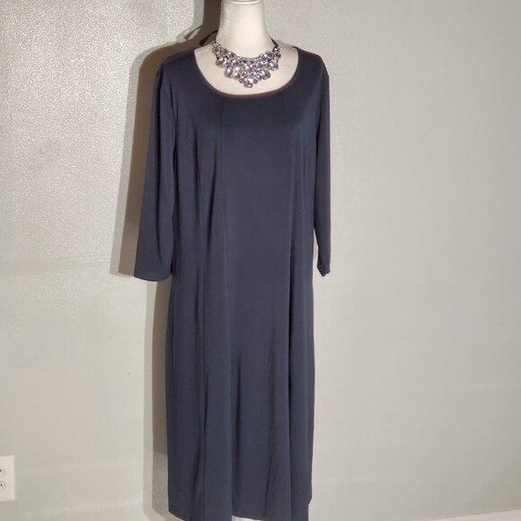 UNBRANDED A-LINE DRESS BLACK 3/4 SLEEVE STRETCH NO SIZE INFO(2X) - Picture 1 of 5
